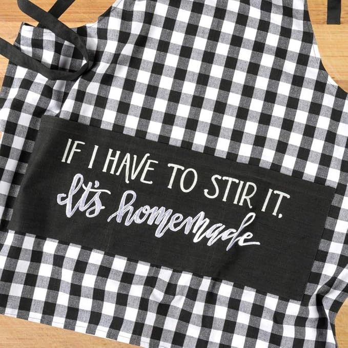 Primitives by Kathy Funny Adjustable Kitchen Apron with 3 Center Pockets for Cooking & Baking, If I Have to Stir It It's Homemade, 100% Cotton, Black and White
