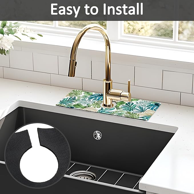 2PCS 15" X 5.5" Kitchen Sink Splash Guard Faucet Mat Leaf Super Absorbent Fast Drying Faucet Guard & Draining Mat Sink Splash Guard Behind Faucet for Kitchen, Bathroom