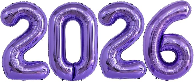 Purple 2026 Balloons, 40 Inch 2026 Number Balloon Foil New Year Balloon Numbers for New Years Eve Party Graduation Party Decoration
