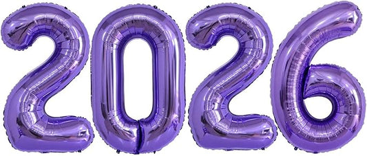 Purple 2026 Balloons, 40 Inch 2026 Number Balloon Foil New Year Balloon Numbers for New Years Eve Party Graduation Party Decoration