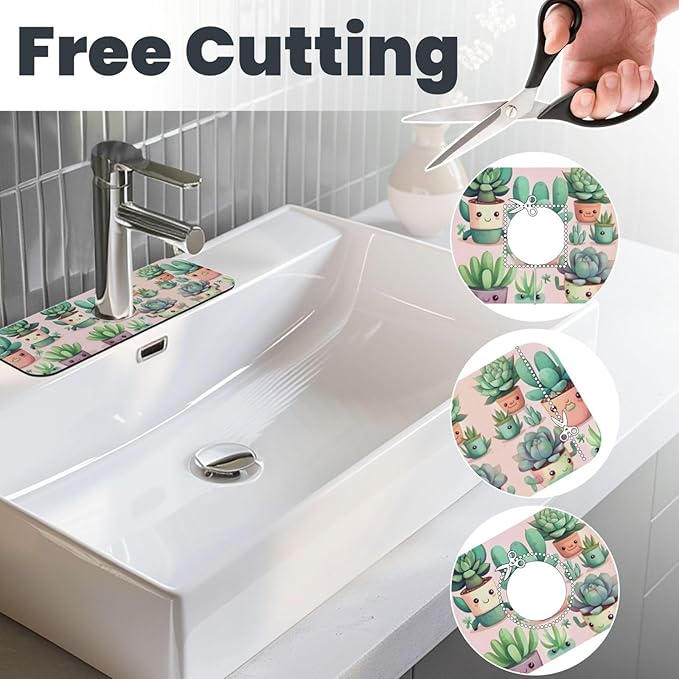 Lovely Succulent Plants Printed Faucet Absorbent mat, Suitable for bathrooms, Kitchens, and Other Sink Areas.