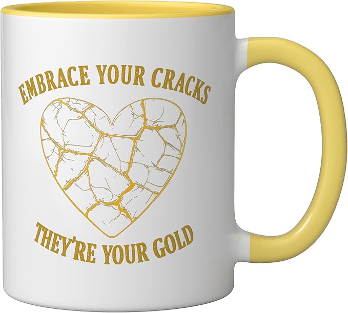Pottery Kintsukuroi Japanese Artistry Kintsukuroi Kintsugi Ceramic Mug, Yellow/White