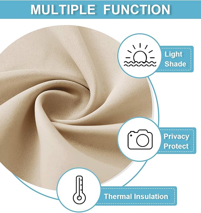 RYB HOME Room Darkening French Door Curtains Thermal Insulated Small Window Covering Durable Vertical Privacy Blinds Tie Up Sidelight Shades for Bedroom, W26 x L40 inch, 1 Panel, Biscotti Beige