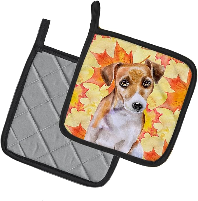 Caroline's Treasures BB9974PTHD Jack Russell Terrier #2 Fall Pair of Pot Holders, Yellow Kitchen Heat Resistant Pot Holders Sets Oven Hot Pads for Cooking Baking BBQ, 7 1/2 x 7 1/2