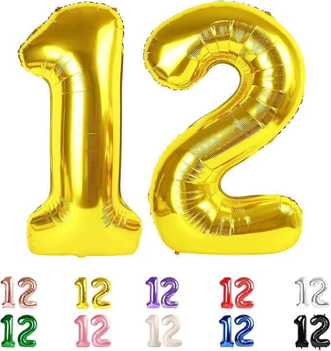 12 Balloons Number, 21 Balloons, 12th Gold Party Decorations 40 In Big 21st for Girl Boys Engagement, Wedding, Celebration Party, Graduations, Photo Shoot