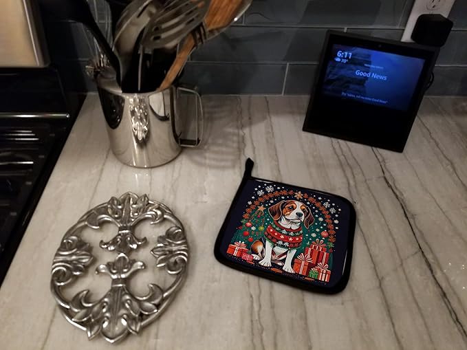 Caroline's Treasures Beagle Christmas Pair of Pot Holders Kitchen Heat Resistant Pot Holders Sets Oven Hot Pads for Cooking Baking BBQ, 7 1/2 x 7 1/2