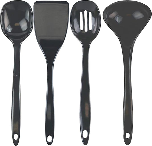 Reston Lloyd 100% Melamine Kitchen Utensil Set, Non Scratching Ladle, Spoon, Slotted Spoon & Spatula, Easy To Hold, Set of 4, Charcoal
