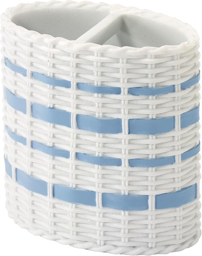 Izod – Toothbrush Holder, Wicker-Textured Hand-Painted Resin with Stripe Detail, Coastal Home Decor – Perfect for Organizing Bathroom Essentials (Savannah)