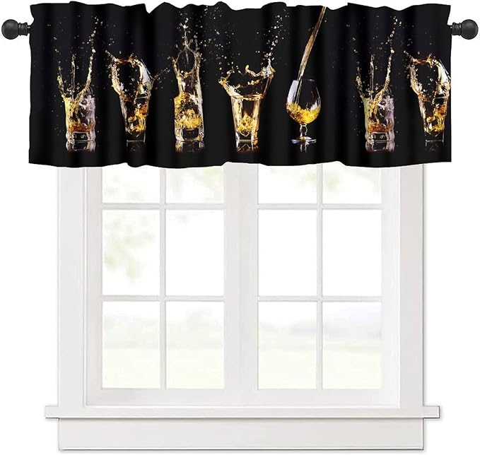 Whiskey Curtain Valance, Western Alcohol Splash Rustic Farmhouse Short Window Treatment for Kitchen Dining Cafe Pub Bar Bedroom Living Room, 54x18Inch