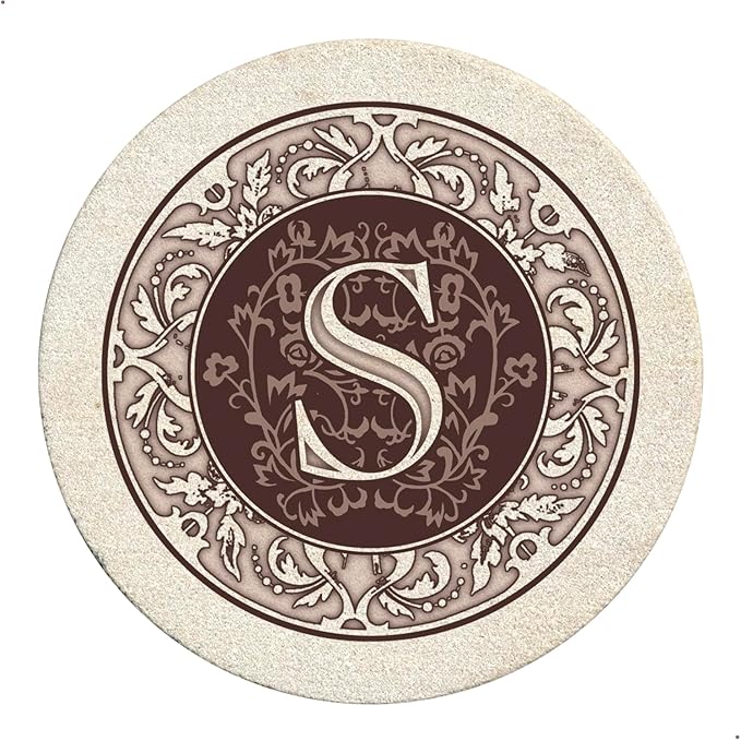 Thirstystone Monogram Letter S Absorbent Sandstone Coaster 4-Pack Made in The USA Decorative, Absorbent, Easily Wipes Clean