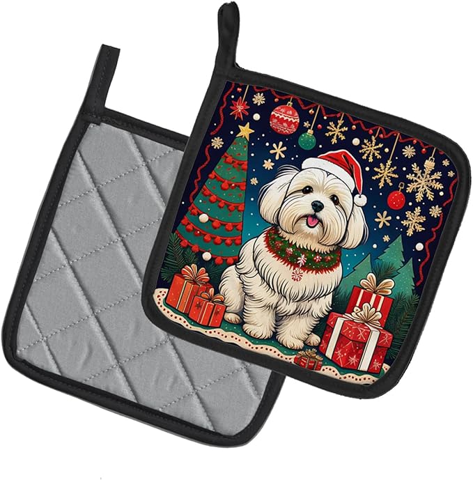 Caroline's Treasures Coton De Tulear Christmas Pair of Pot Holders Kitchen Heat Resistant Pot Holders Sets Oven Hot Pads for Cooking Baking BBQ, 7 1/2 x 7 1/2
