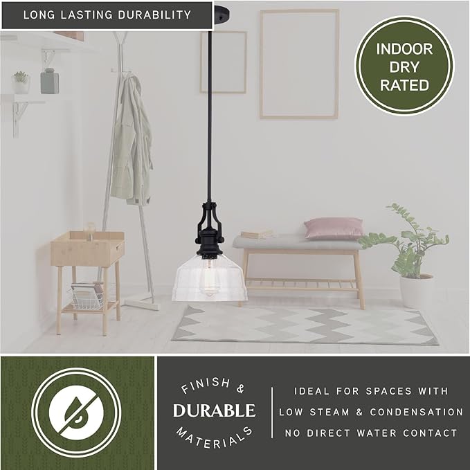 VAXCEL Beloit Mini Pendant for Kitchen Island, Farmhouse Style Mounted Ceiling Lighting, Matte Black Finish, Clear Glass