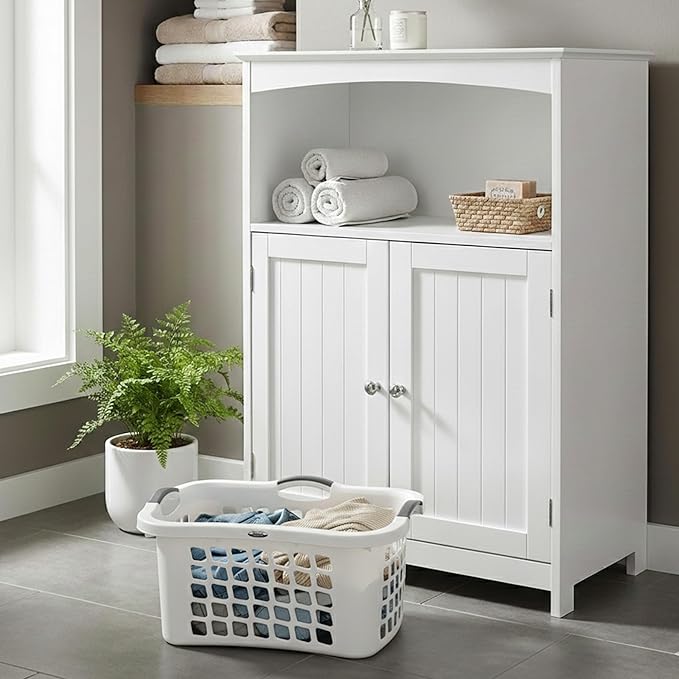 Redmon Comfort Grip Clothes Basket, Durable Plastic Laundry Storage with Ergonomic 3 Side Handles and Vented Design for Easy Carrying, White