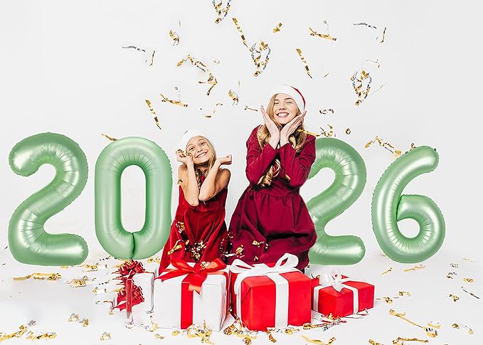2026 Balloon Numbers - 40 Inch Sage Green New Years Eve Party Supplies 2026, Nye Decor Party Decorations Happy New Year, New Years Eve Foil Party Balloons, Graduation Party Decorations