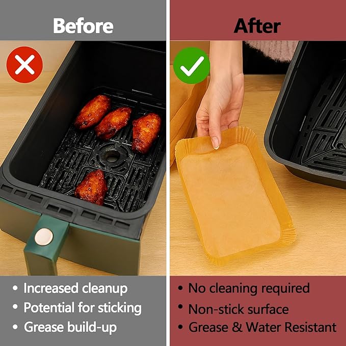 200PCS Air Fryer Liners for Ninja, 8.6 x 5.5 inch Disposable Air Fryer Paper Dual Basket, Non-Stick Unbleached Parchment Paper Baking Accessories Liners for Natural Ninja DZ201 DZ401