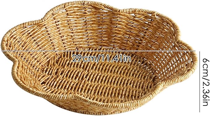 Wicker Round Basket, Scalloped Serving Wicker Basket, Household Food Display Tray Shell-Curved Scalloped Woven Tray, Seagrass Rattan Tray For Coffee Table Organizing