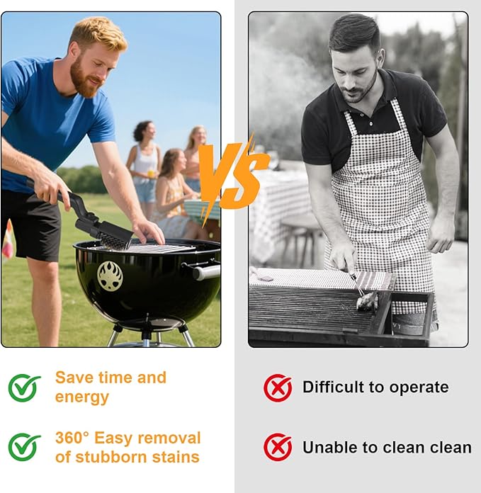 Electric Grill Brush, Rechargeable Cordless BBQ Brush, 180°Adjustable Cleaning Brush, 3-Speed Power, Waterproof Cleaner for BBQ Grates with Extra Brushhead
