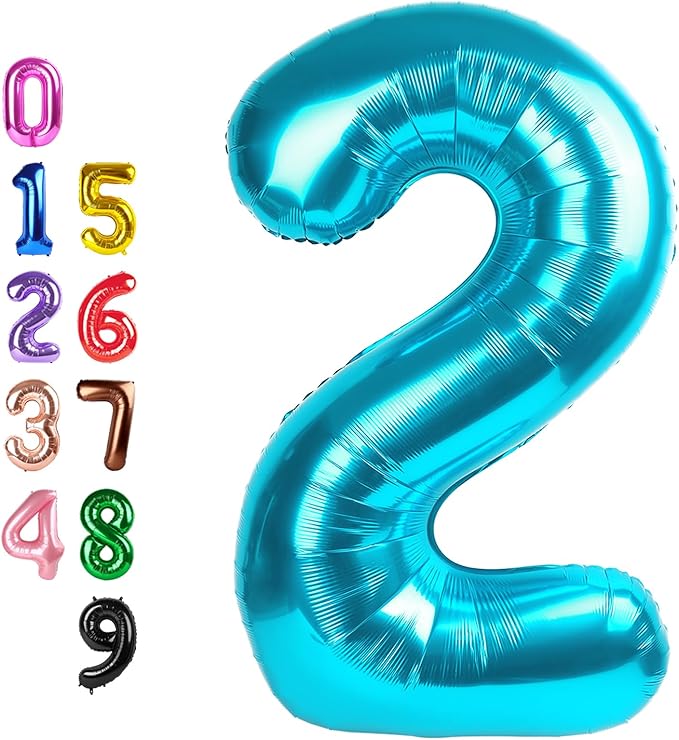 Light Blue Birthday Two Balloons Number, Balloon 2nd Numbers for Girl Boy Baby Shower, Numbers 40 Inch for 2 12 22 2025 Graduation Party Wedding Anniversaries Celebration