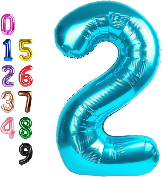 Light Blue Birthday Two Balloons Number, Balloon 2nd Numbers for Girl Boy Baby Shower, Numbers 40 Inch for 2 12 22 2025 Graduation Party Wedding Anniversaries Celebration
