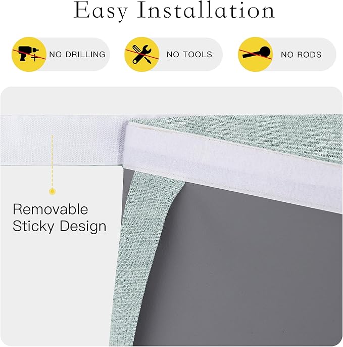 NICETOWN 100% Blackout Door Curtain with Sticky Tie Up Farmhouse Linen Curtains for Bedroom Living Room Thermal Insulated Door Glass Door Shades Curtains, 26" x 64", 1 Panel, Seafoam Green