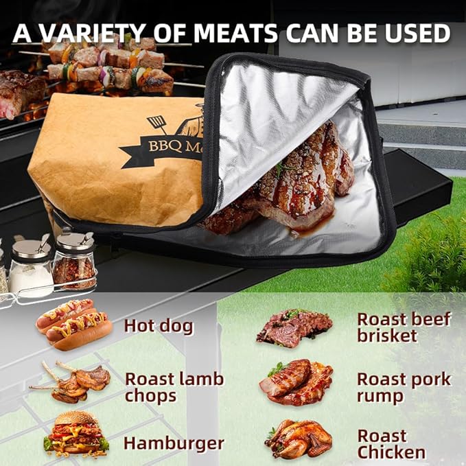 BBQ Meat Resting Bag Brisket Blanket，Heat Resistant Gloves Butcher Paper Combo, 21-Inch Waterproof Resting Bag, Reusable Smoker Grill Accessories Picnic Supplies Grilling Tool Kit