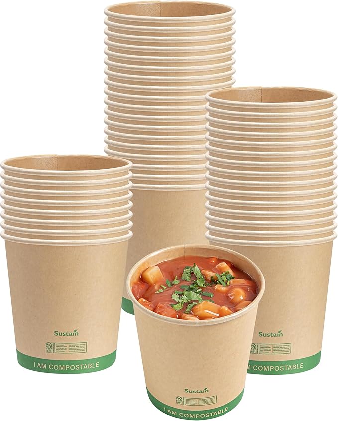 Restaurantware Paper Soup Containers 25 Pack Of 24 oz Disposable Kraft To Go Hot Soup Serving Bowls BPI-Certified Compostable Leakproof Stackable Food Containers For Noodles, Pasta And Desserts