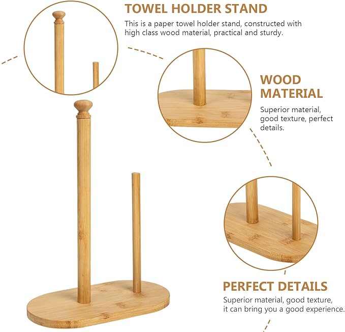 Modern Wooden Paper Towel Holder Stand with Oval Base Multipurpose Kitchen Paper Organizer for Residential and Commercial Use Stylish Desktop Tissue and Preserving Film Rack