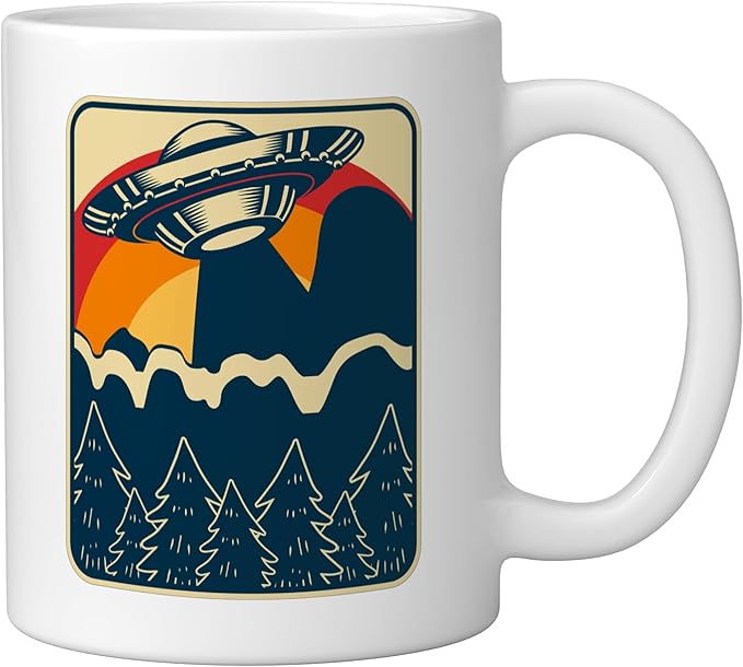 Ufo Alien Vintage Retro Ceramic Mug, White