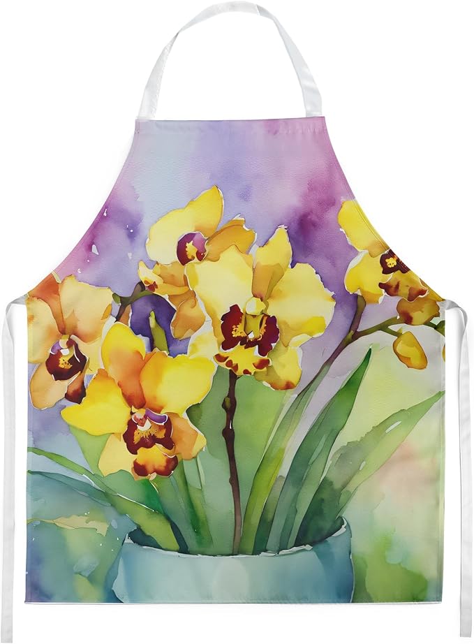 Caroline's Treasures Orchids in Watercolor Apron Cooking Kitchen Server Baking Crafts Gardening for Adult Women Men, Unisex, Large, Multicolor