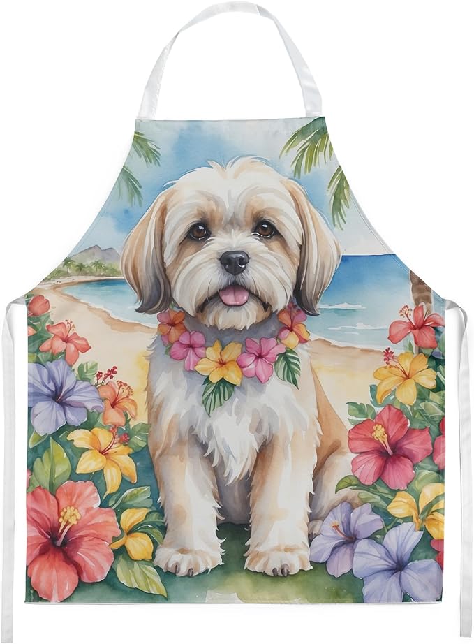 Caroline's Treasures Lhasa Apso Luau Apron Cooking Kitchen Server Baking Crafts Gardening for Adult Women Men, Unisex, Large, Multicolor