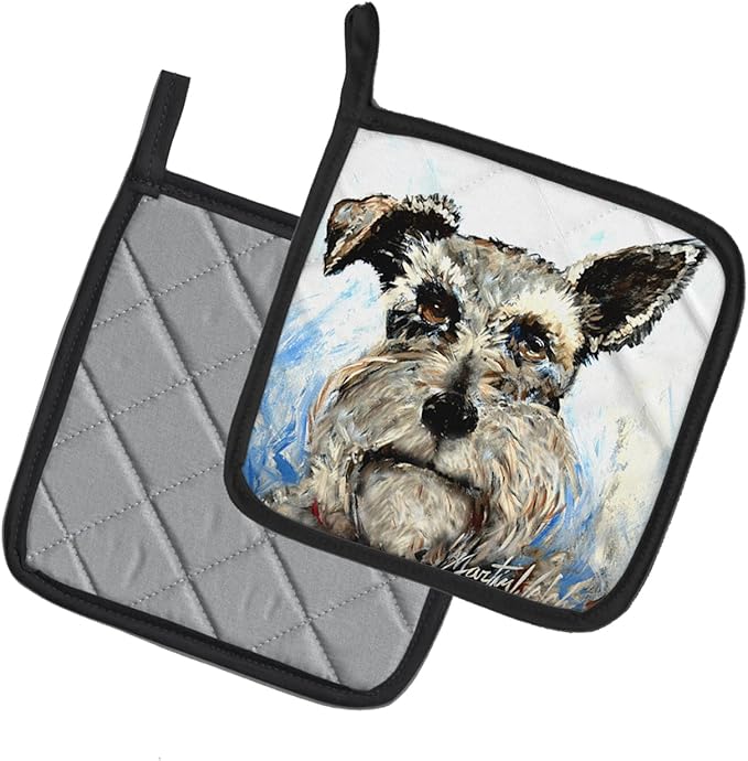 Caroline's Treasures MW1358PTHD Schnauzer Whiter Beard Pair of Pot Holders Kitchen Heat Resistant Pot Holders Sets Oven Hot Pads for Cooking Baking BBQ, 7 1/2 x 7 1/2