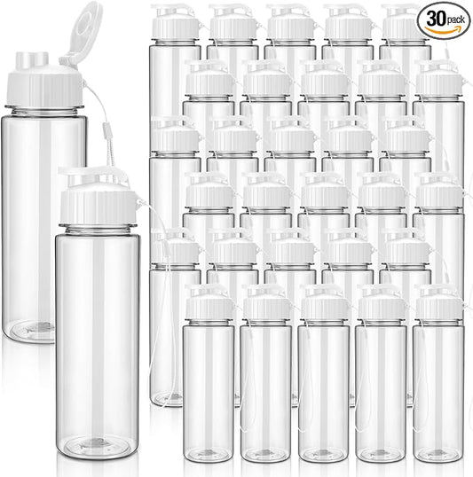 Maxcheck 30 Pieces Water Bottle Bulk 17 oz Plastic Sports Water Bottles Bulk with Handle Strap Lightweight Leakproof Drink Flip Top for Adults Fit Gym(Classic Style,White)