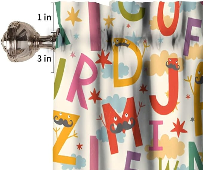 Kids Alphabet Valance Curtain, Cartoon Funny Educational Learning Tool Short Window Treatment for Kitchen Bedroom Nursery Classroom Decor, 54x18Inch
