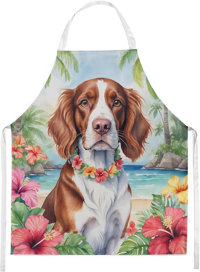 Caroline's Treasures Welsh Springer Spaniel Luau Apron Cooking Kitchen Server Baking Crafts Gardening for Adult Women Men, Unisex, Large, Multicolor