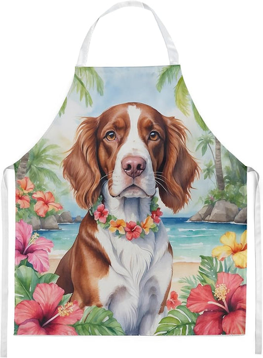 Caroline's Treasures Welsh Springer Spaniel Luau Apron Cooking Kitchen Server Baking Crafts Gardening for Adult Women Men, Unisex, Large, Multicolor