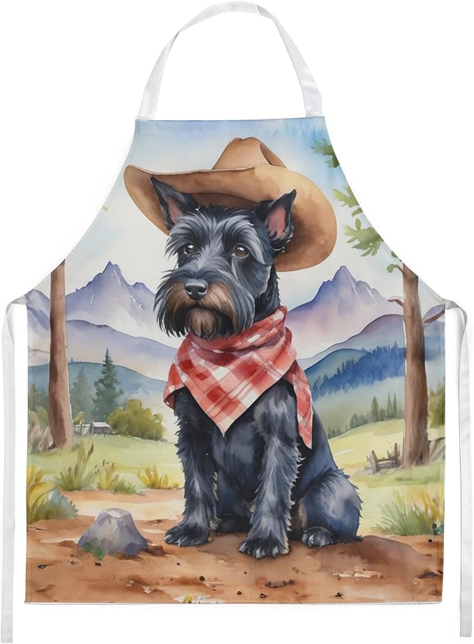 Caroline's Treasures Scottish Terrier Cowboy Welcome Apron Cooking Kitchen Server Baking Crafts Gardening for Adult Women Men, Unisex, Large, Multicolor
