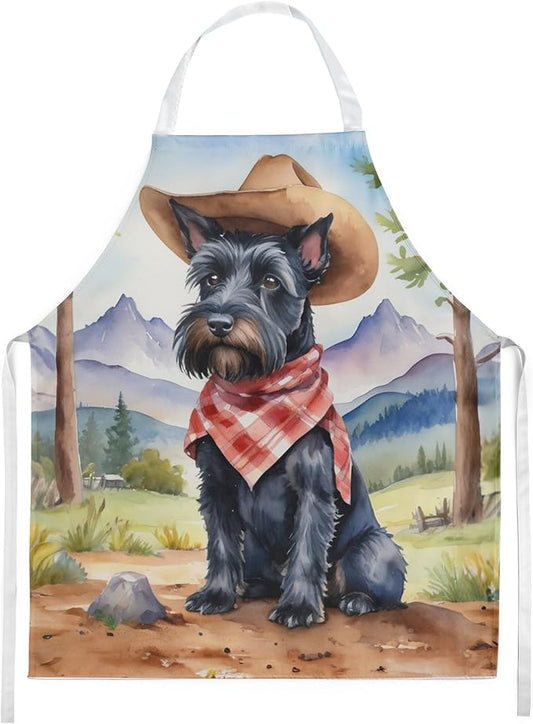 Caroline's Treasures Scottish Terrier Cowboy Welcome Apron Cooking Kitchen Server Baking Crafts Gardening for Adult Women Men, Unisex, Large, Multicolor