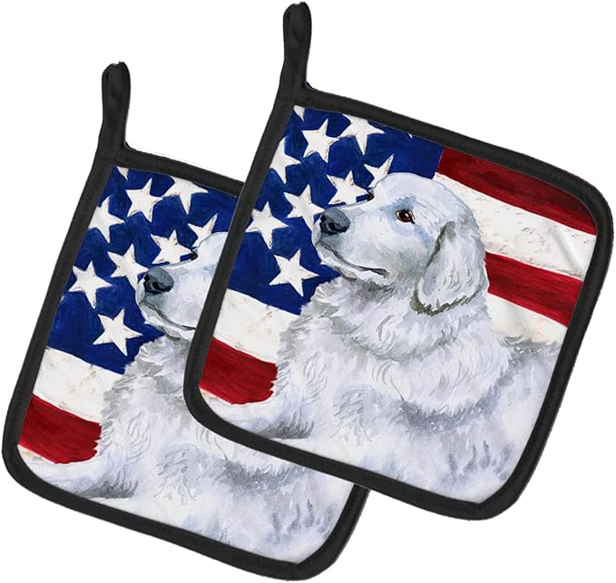 Caroline's Treasures BB9675PTHD Maremma Sheepdog Patriotic Pair of Pot Holders Kitchen Heat Resistant Pot Holders Sets Oven Hot Pads for Cooking Baking BBQ, 7 1/2 x 7 1/2
