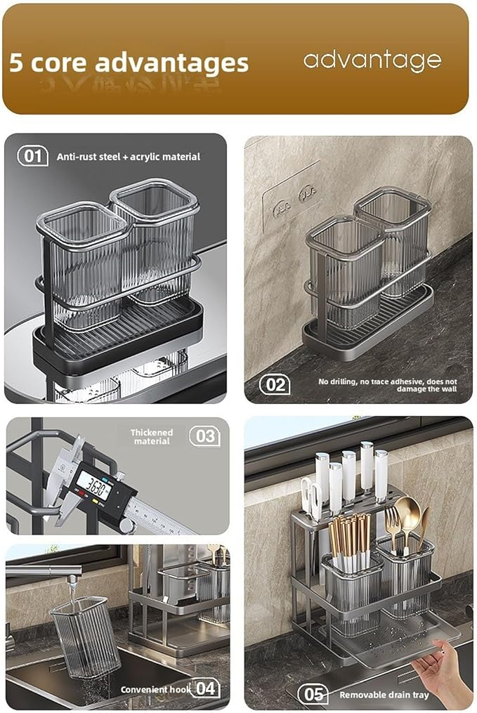 Stainless Steel and PP Kitchen Rack with Integrated Utensils Storage for Long Time Use in Various Kitchen Storage Rack