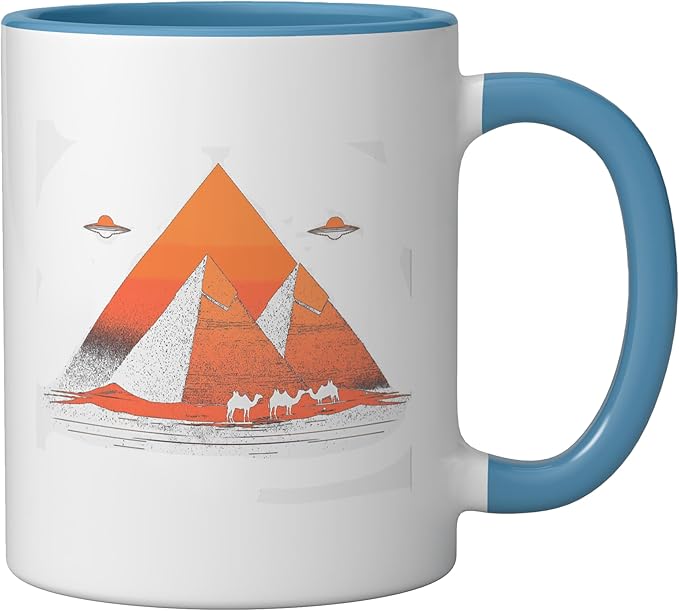 Alien Saucer Cryptid Extraterrestrial Beings Ceramic Mug, Blue/White