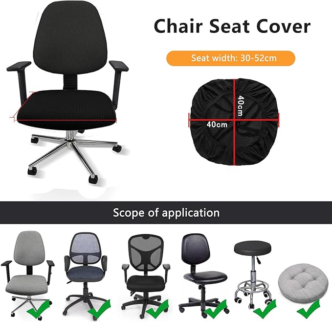 Newfashion Office Chair Seat Cover, Stretch Dining Room Chair Covers, Washable Slipcover for Desk Swivel Computer Chair, Removable Seat Cushion Protector (Black)