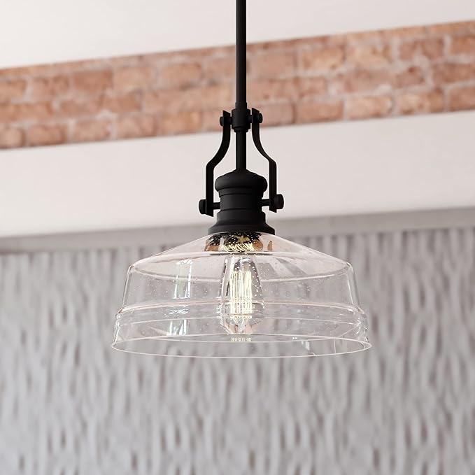 VAXCEL Beloit 1 Light Matte Black Farmhouse Pendant Light with Clear Glass Dome