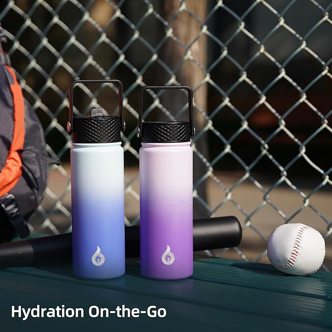 BJPKPK Insulated Water Bottles with Straw Lid, 40oz Stainless Steel Water Bottles with 3 Lids, BPA Free Leakproof Thermo, Tumblers, Cups for Sports, Gym- Teakwood