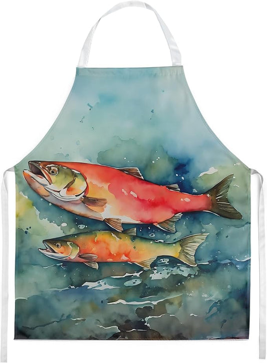 Caroline's Treasures Salmon Apron Cooking Kitchen Server Baking Crafts Gardening for Adult Women Men, Unisex, Large, Multicolor
