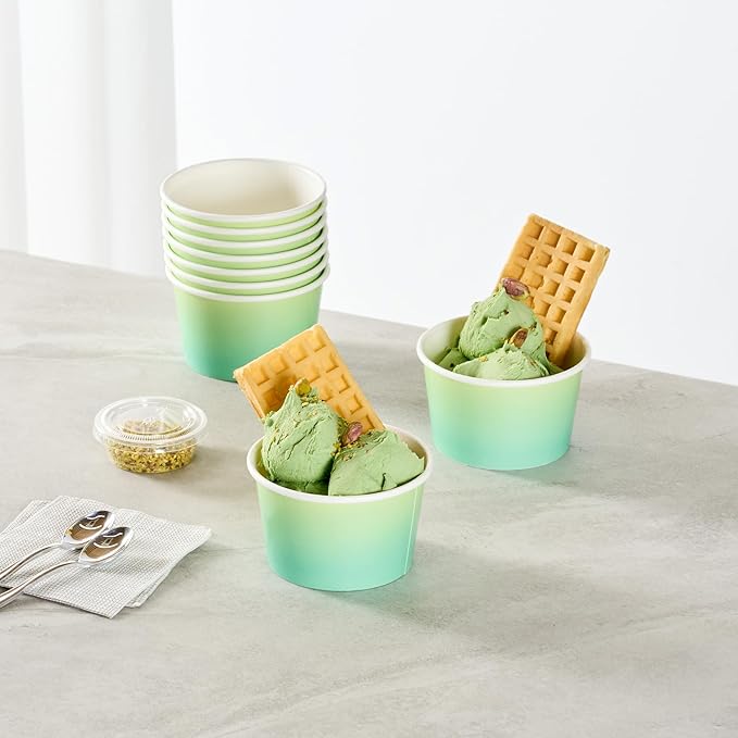 Restaurantware Ice Cream Cups 200 Pack of 8 oz Leak-Resistant Disposable Dessert Bowl Frozen Yogurt Cup Round Paper Container For Cold And Hot Desserts