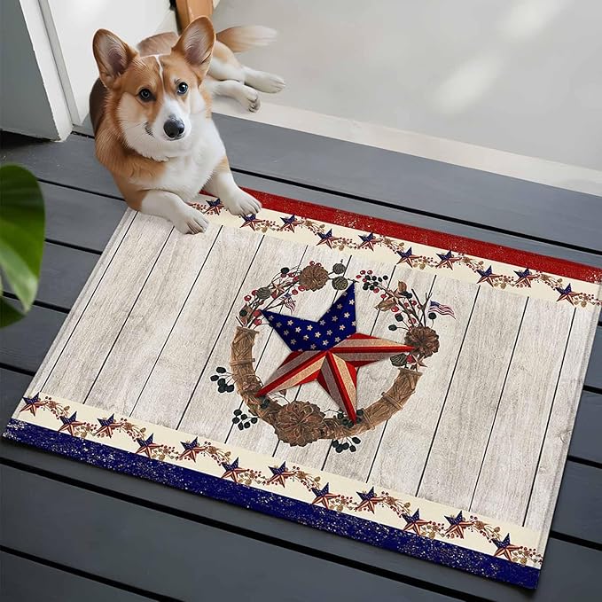 Area Rug 2x3ft, Retro USA Flag Star and Berry Washable Rugs for Living Room Bedroom, Wooden Texture Soft Non-Slip Area Rugs Rectangle Floor Carpet for Dining Room