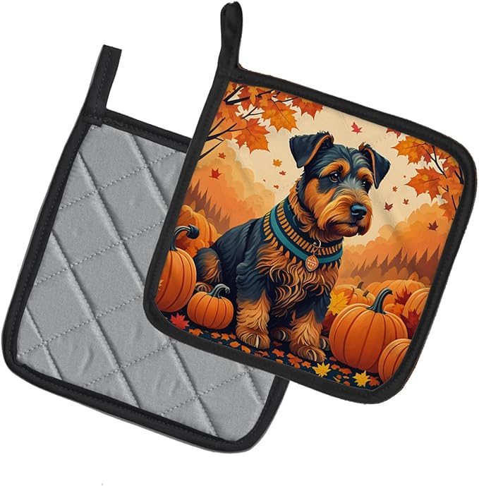 Caroline's Treasures DAC1003PTHD Airedale Terrier Fall Pair of Pot Holders Kitchen Heat Resistant Pot Holders Sets Oven Hot Pads for Cooking Baking BBQ, 7 1/2 x 7 1/2