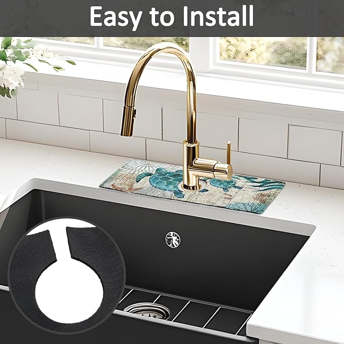 15" X 5.5" Kitchen Sink Splash Guard Faucet Mat Sea Turtles Super Absorbent Fast Drying Faucet Guard & Draining Mat Sink Splash Guard Behind Faucet for Kitchen, Bathroom