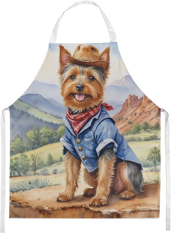 Caroline's Treasures Australian Terrier Cowboy Welcome Apron Cooking Kitchen Server Baking Crafts Gardening for Adult Women Men, Unisex, Large, Multicolor