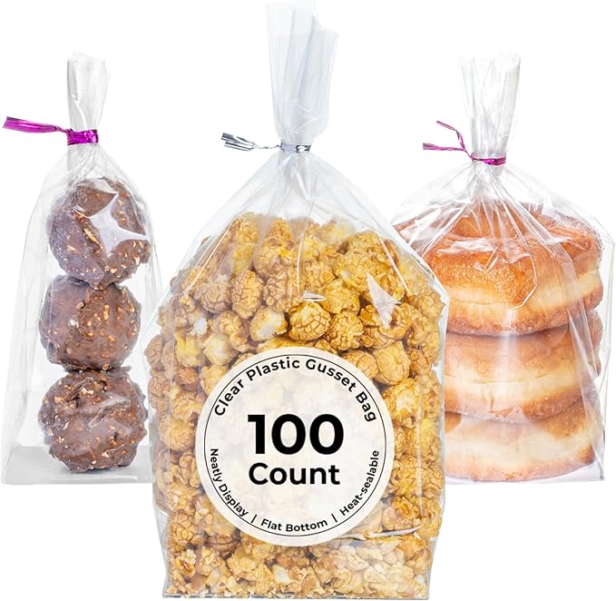 Restaurantware Flat Bottom Heat Seal Sandwich Bags Heat Sealable Food Bags - Gusset Bag with Paper Insert - Clear - 5 x 3 x 12 Inch - 100ct Box - Bag Tek
